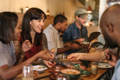 Adults at a dinner table