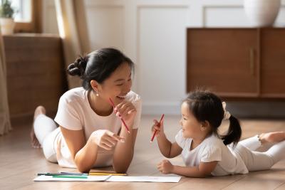 Mom with toddler drawing