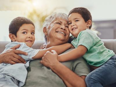 Grandmother and grandchildren  hugging