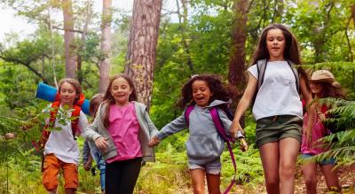 Youth hiking in the forest