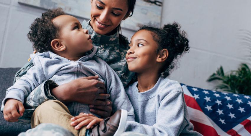 military mom with two young children