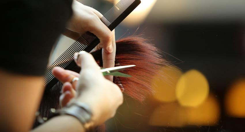 Stylist cutting hair