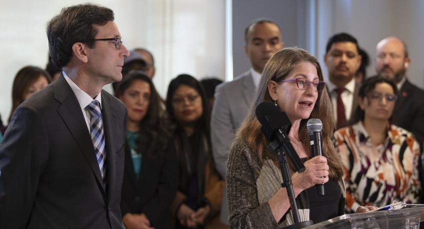 Governor Bob Ferguson and DCYF Secretary at speaking event.